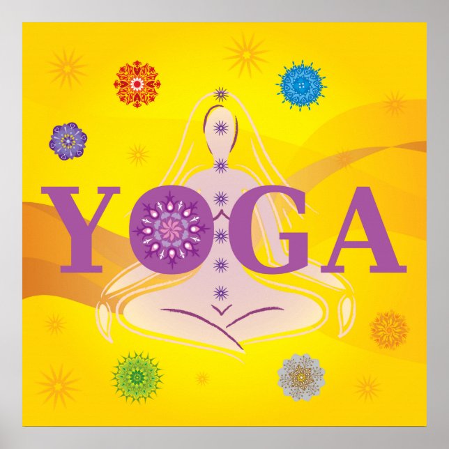 Yoga Letters - Woman Pose - 7 Chakras Multicolored Poster (Front)