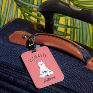 Yoga Llama - Llamaste Pun Monogram Name Luggage Tag