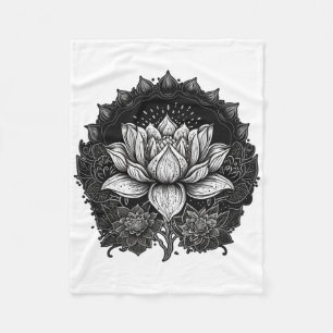 Yoga Lotus Flower On Mandala Lotus Flower Fleece Blanket