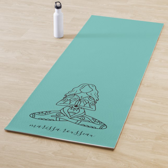 Yoga Lotus Pose Personalized Turquoise Yoga Mat (In Situ)