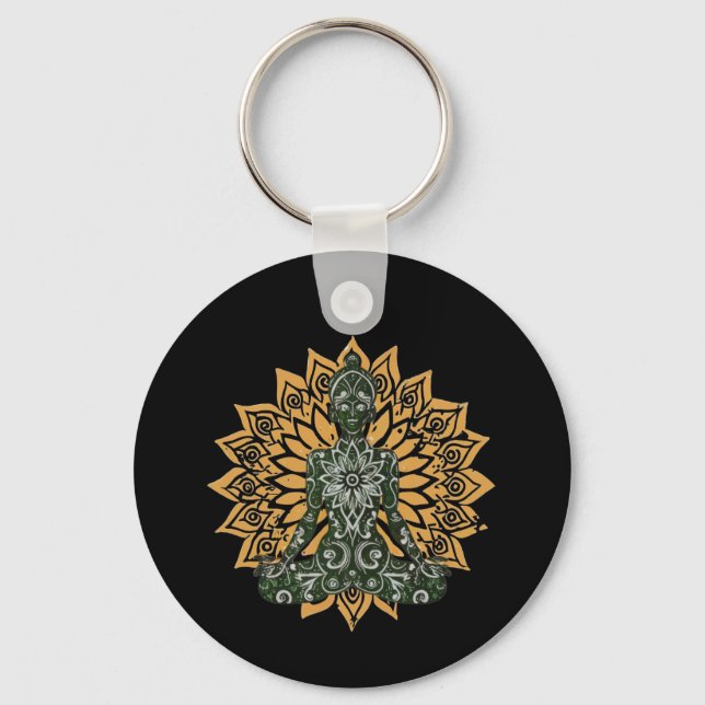 Yoga Lotus Pose Zen Graphic Keychain (Front)