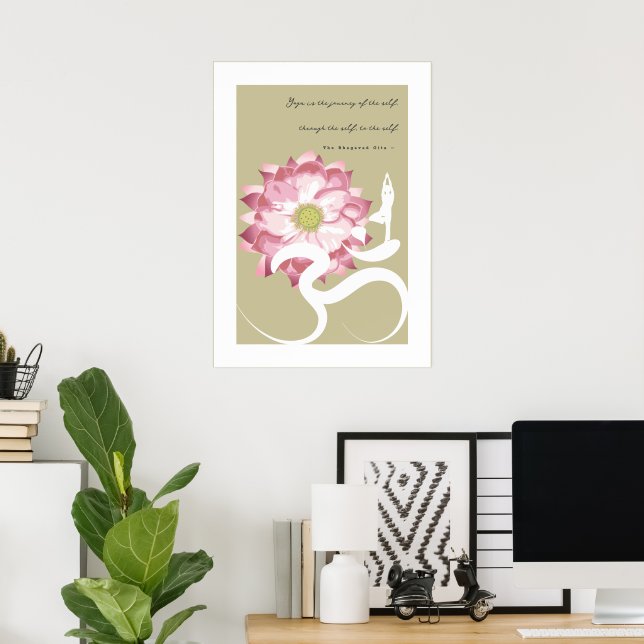 Yoga & Lotus Rose Fleur Om Blanc Poster Spirituel (Bureau à domicile)