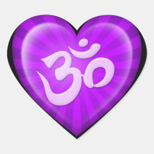 Yoga Love Heart Om Purple on Black Sticker