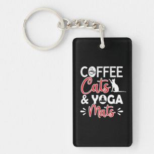 Yoga Lover Coffee Cat And Yoga Mats Keychain
