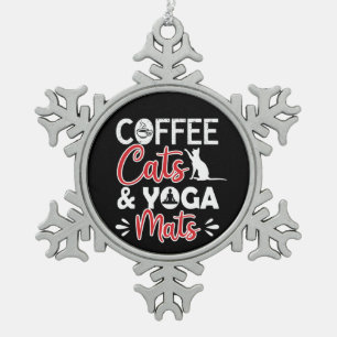 Yoga Lover   Coffee Cat And Yoga Mats Snowflake Pewter Christmas Ornament