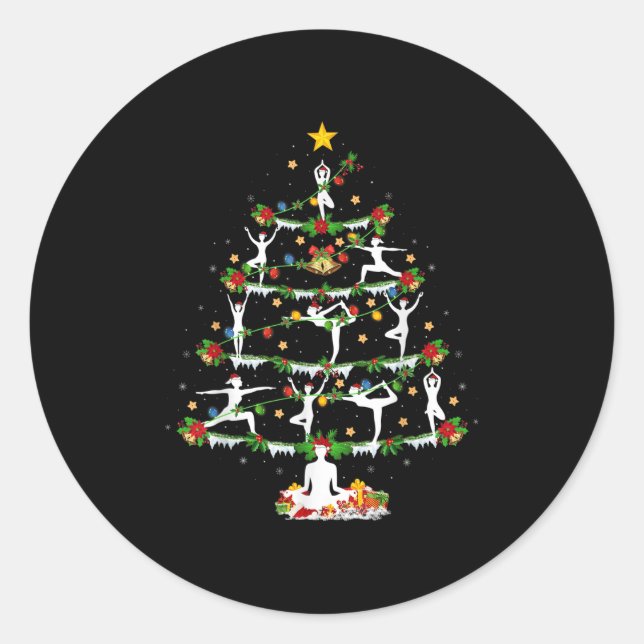 Yoga Lover Xmas Lighting Yoga Christmas Tree  Classic Round Sticker (Front)