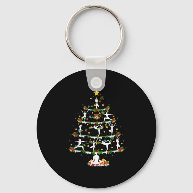 Yoga Lover Xmas Lighting Yoga Christmas Tree  Keychain (Front)