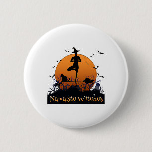 Yoga Lovers Namaste Witches Full Moon Cemetery Hal 2 Inch Round Button