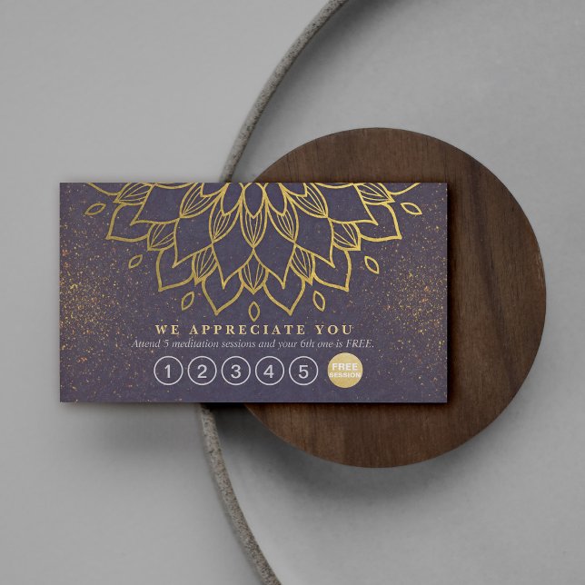 Yoga Loyalty 6 Punch Mandala Purple & Gold Glitter Card (Creator Uploaded)