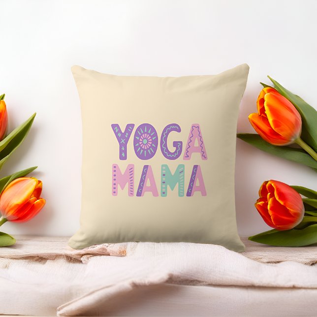 Yoga Mama Boho Pastel Throw Pillow (Creator Uploaded)