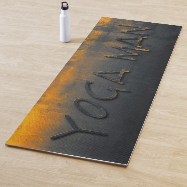 Yoga Man Yellow Blue Grey rustic Yoga Mat (In Situ)