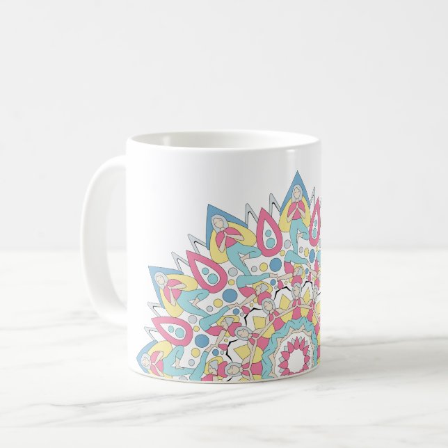 Yoga Mandala with Three Poses Pattern Coffee Mug (Front Left)