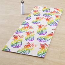 Yoga Mat featuring a vibrant rainbow pineapple 