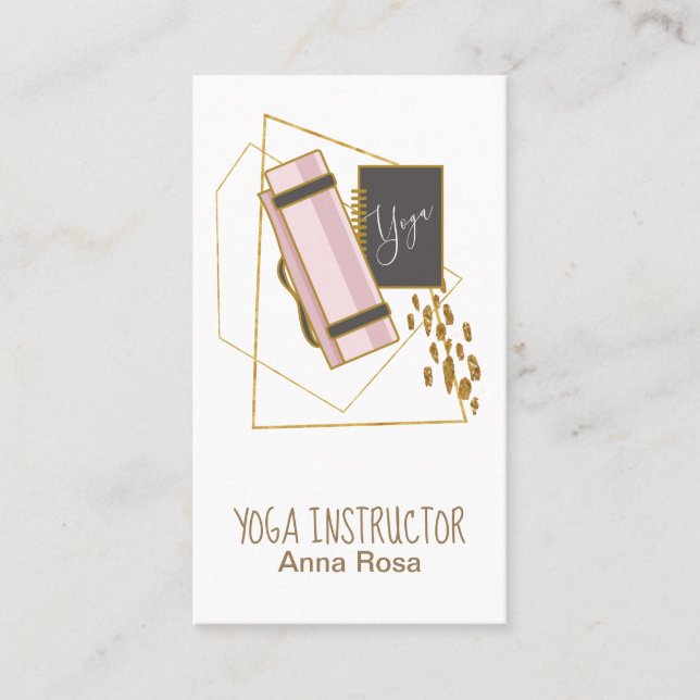 *~* Yoga Mat Yoga Instructor Gold Glitter Polygon Business Card (Front)