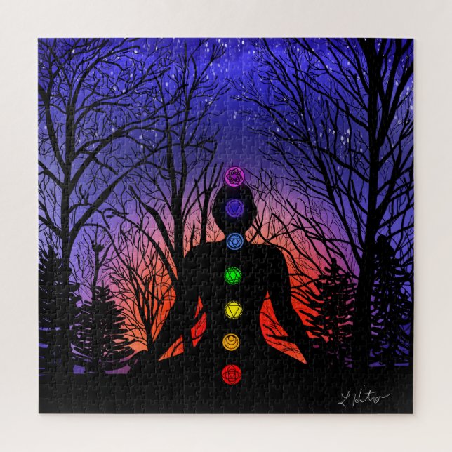 Yoga Meditating in the Park | Sunset and Trees  Jigsaw Puzzle (Vertical)