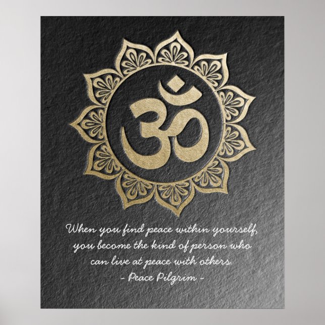 YOGA Meditation Chic Black Gold OM Mandala Quotes Poster (Front)
