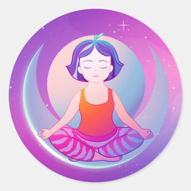 Yoga meditation girl classic round sticker (Front)