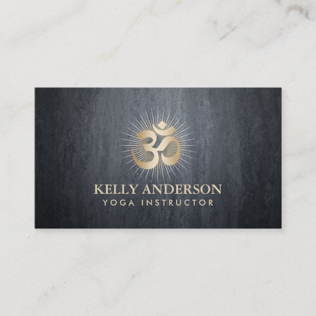 Yoga & Meditation Gold Om Mantra Dark Grey Business Card (Front)
