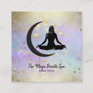 *~* Yoga Meditation Gold Woman + Moon Mindfulness Square Business Card