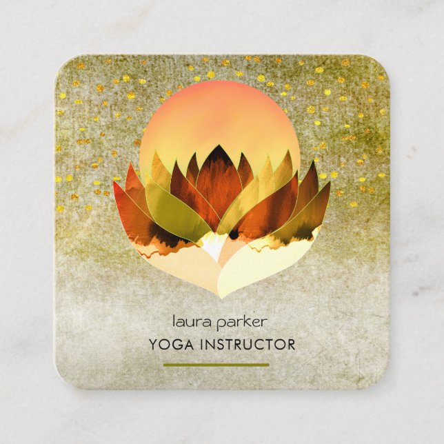 Yoga Meditation Green Lime Lotus Flower Massage  Square Business Card (Front)