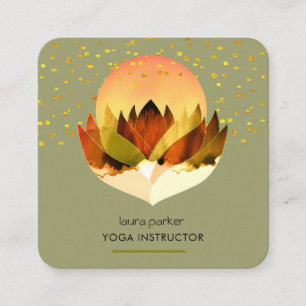 Yoga Meditation Green Lime Lotus Flower Massage Square Business Card