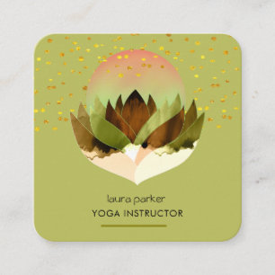 Yoga Meditation Green Lime Lotus Flower Massage  Square Business Card
