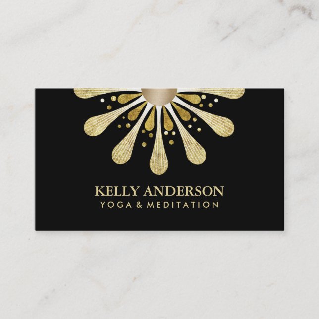 Yoga & Meditation Healing Gold Lotus Mandala Business Card (Front)