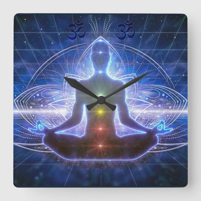 YOGA MEDITATION IN LOTUS POSITION CHAKRA II SQUARE WALL CLOCK (Front)