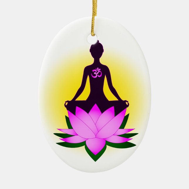 Yoga meditation in pink lotus flower ceramic ornament (Front)