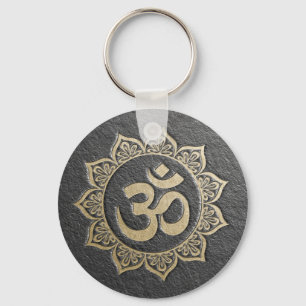 YOGA Meditation Instructor Black & Gold OM Mandala Keychain