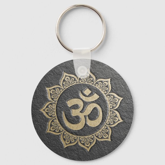 YOGA Meditation Instructor Black & Gold OM Mandala Keychain (Front)