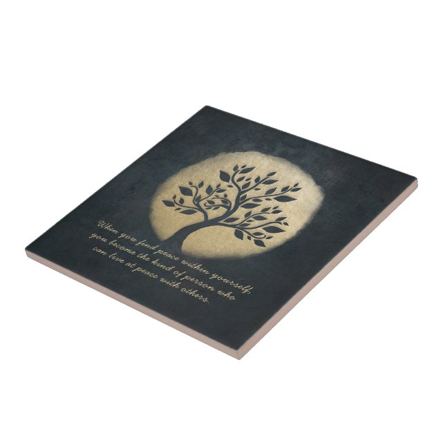 Yoga Meditation Instructor Black Gold Tree Quotes Tile (Side)