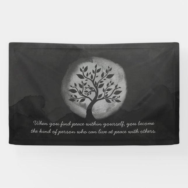Yoga Meditation Instructor Black White Tree Quote Banner (Horizontal)