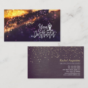 Yoga Meditation Instructor Blue Gold Bokeh Glitter Business Card