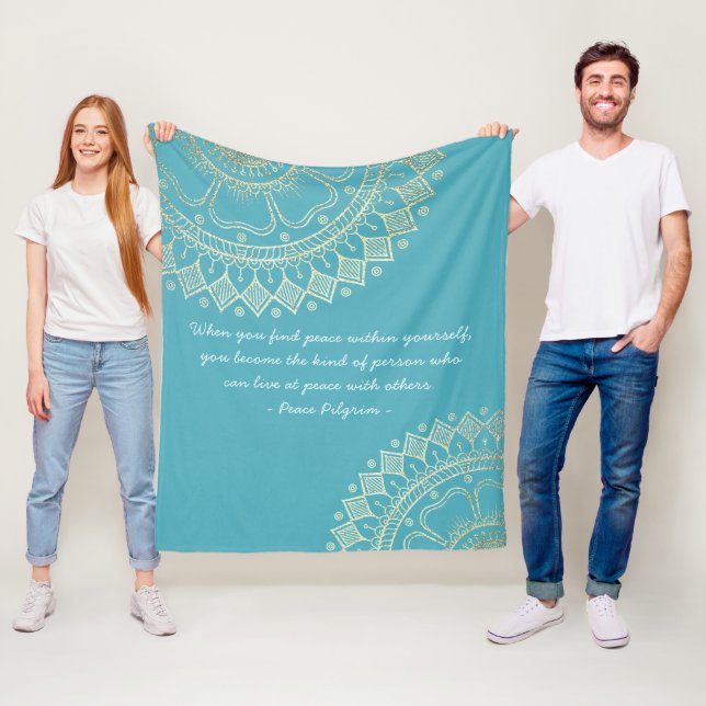 Yoga Meditation Instructor Blue Gold Mandala Quote Fleece Blanket (In Situ)