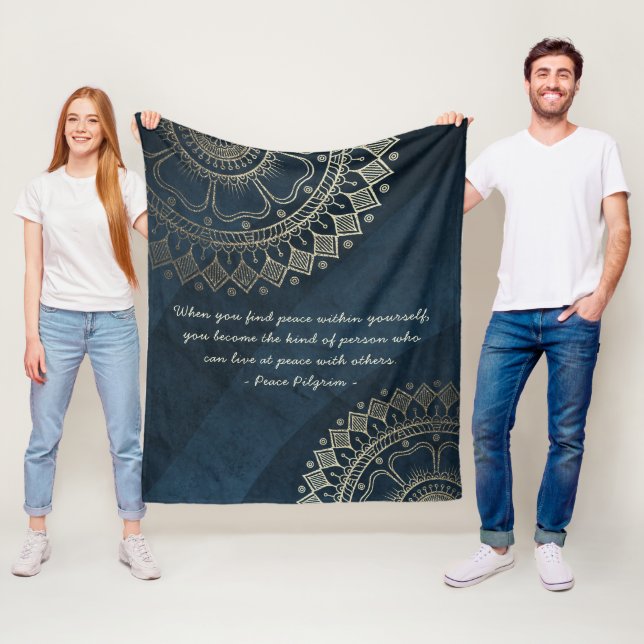 Yoga Meditation Instructor Blue Gold Mandala Quote Fleece Blanket (In Situ)