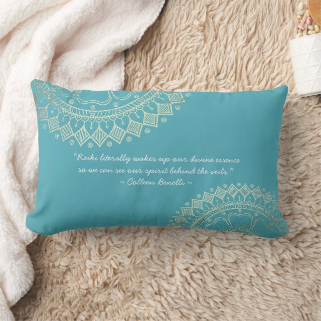 Yoga Meditation Instructor Blue Gold Mandala Quote Lumbar Pillow (Blanket)