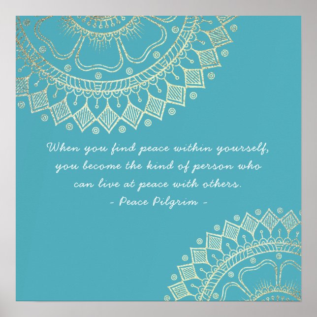 Yoga Meditation Instructor Blue Gold Mandala Quote Poster (Front)
