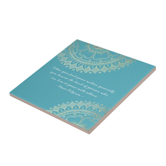 Yoga Meditation Instructor Blue Gold Mandala Quote Tile (Side)