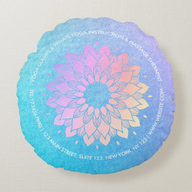Yoga Meditation Instructor Blue Rose Gold Mandala Round Pillow (Front)