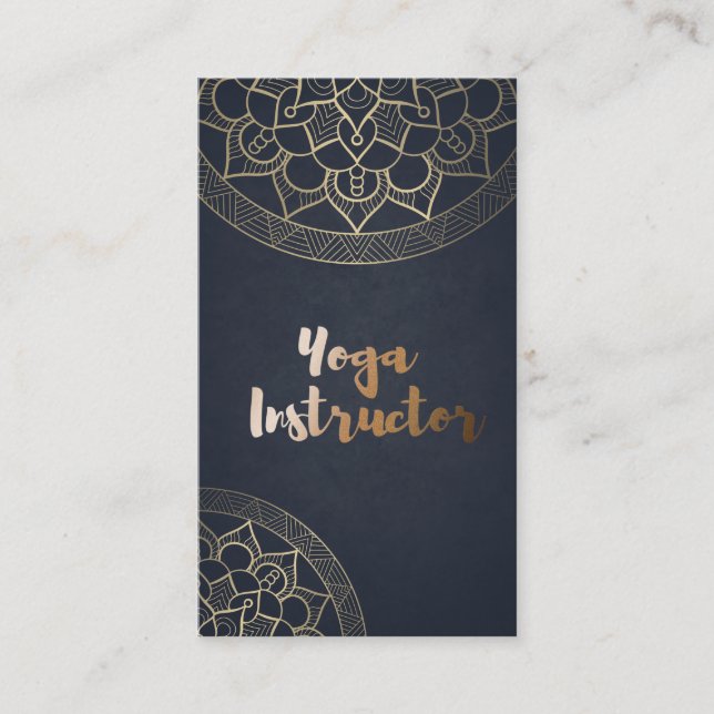 Yoga Meditation Instructor Chic Black Gold Mandala Business Card (Front)