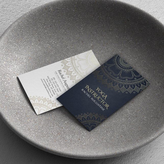 Yoga Meditation Instructor Chic Black Gold Mandala Business Card (Creator Uploaded)