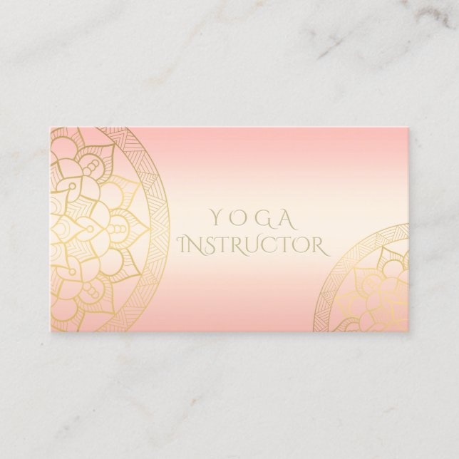 YOGA Meditation Instructor Chic Rose Gold Mandala Business Card (Front)