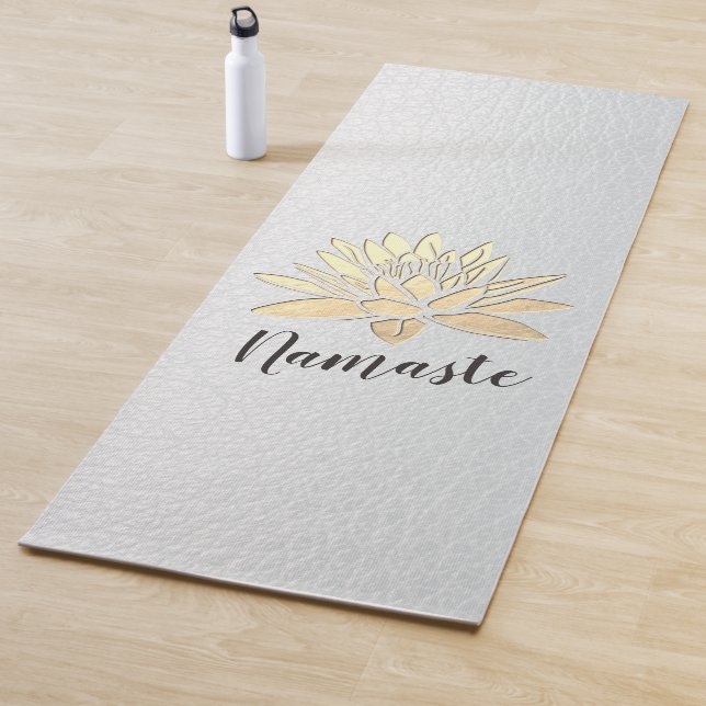 Yoga Meditation Instructor Chic White & Gold Lotus Yoga Mat (In Situ)