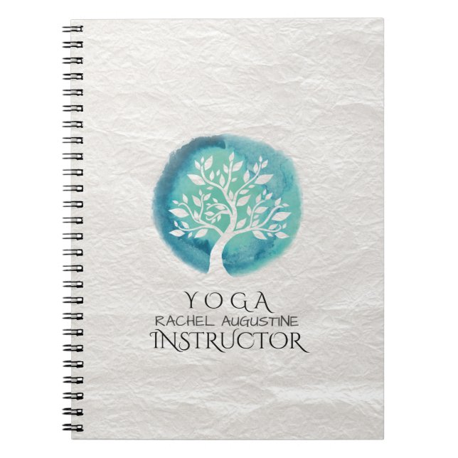 YOGA Meditation Instructor Elegant Watercolor Tree Notebook (Front)