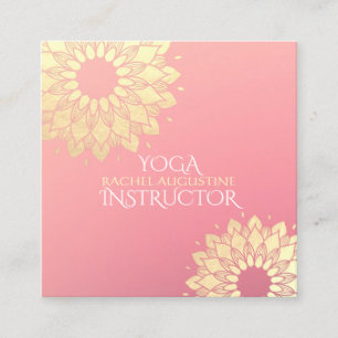 Yoga Meditation Instructor Gold Floral Mandala Square Business Card