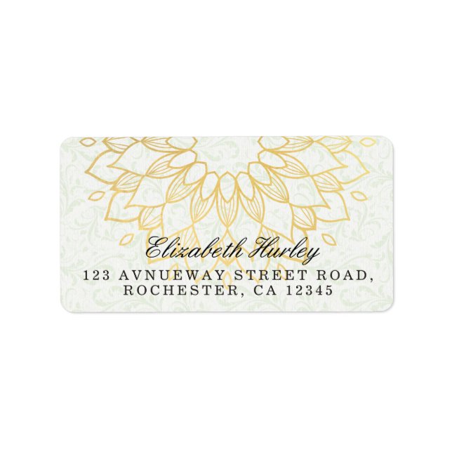 Yoga Meditation Instructor Gold Mandala Flowers Label (Front)