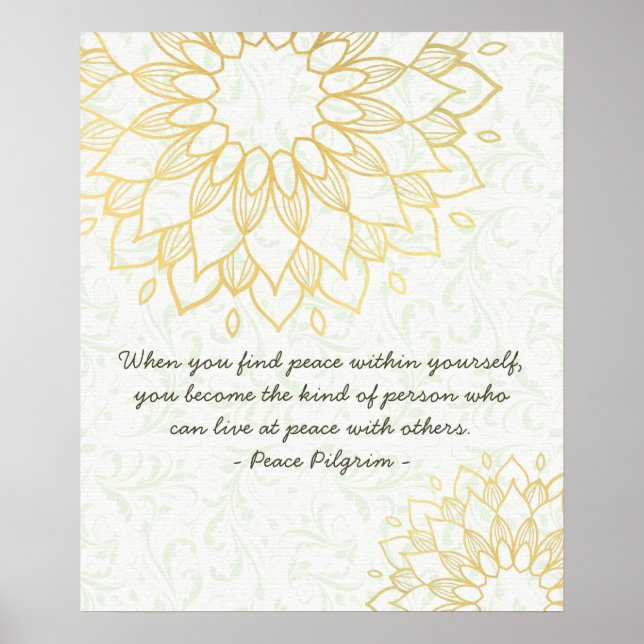 Yoga Meditation Instructor Gold Mandala Flowers Poster (Front)