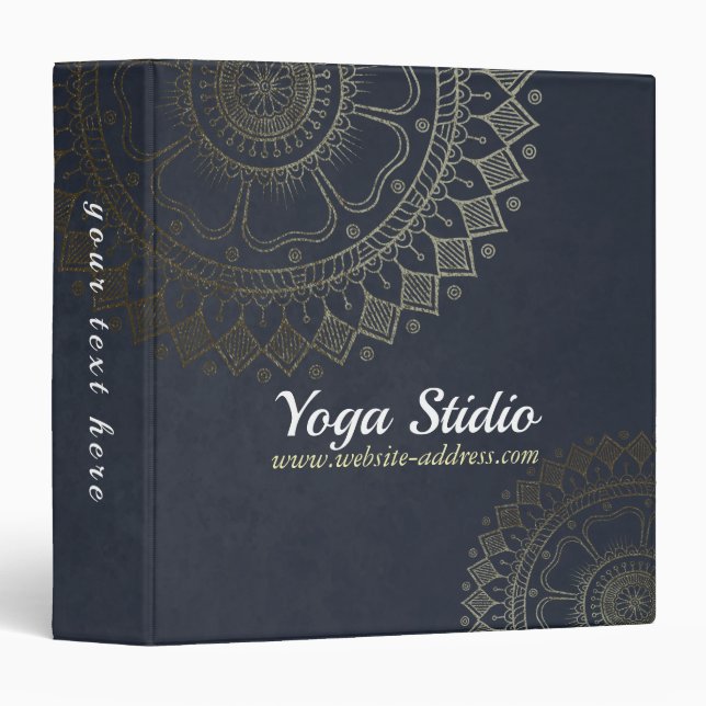 Yoga Meditation Instructor Gold Mandala Navy Blue Binder (Front/Spine)