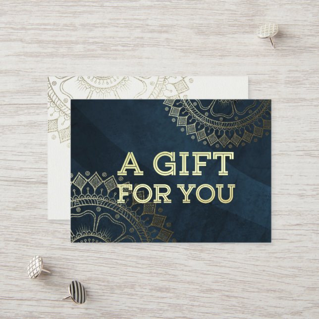 Yoga Meditation Instructor Gold Mandala Navy Blue Discount Card (Front/Back In Situ)